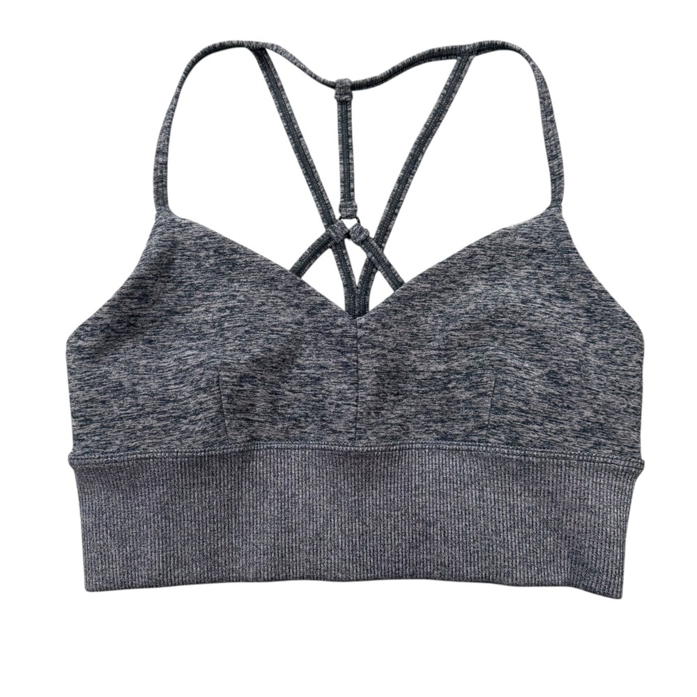 Alo Yoga Womens Alosoft Lush Bra Dark Heather Grey Strappy Sports Bra Size S